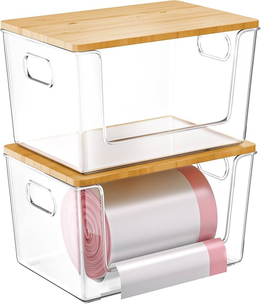 2 Set Pantry Organizer and Storage, Stackable Trash Bag Dispenser Clear Acrylic Kitchen Counter P... | Amazon (US)