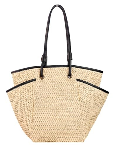 Summer Beach Tote Bag for Women Large Straw Shoulder Bag Womens Handbag Purse with Zipper | Amazon (US)