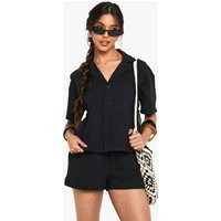 Womens Linen Look Short Sleeve Shirt - Black - 4 | boohoo (US & Canada)