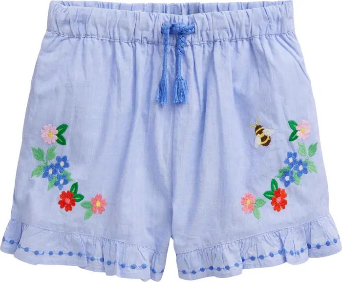 Mini Boden Kids' Floral Embroidered Cotton Ruffle Hem Shorts | Nordstrom | Nordstrom