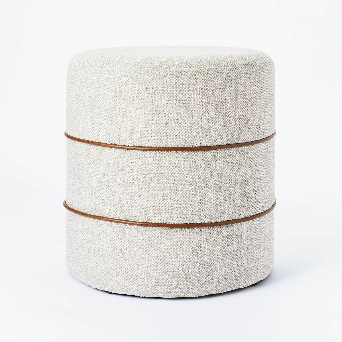 Catalina Round Ottoman Cream with Leather Piping - Threshold™ designed with Studio McGee | Target