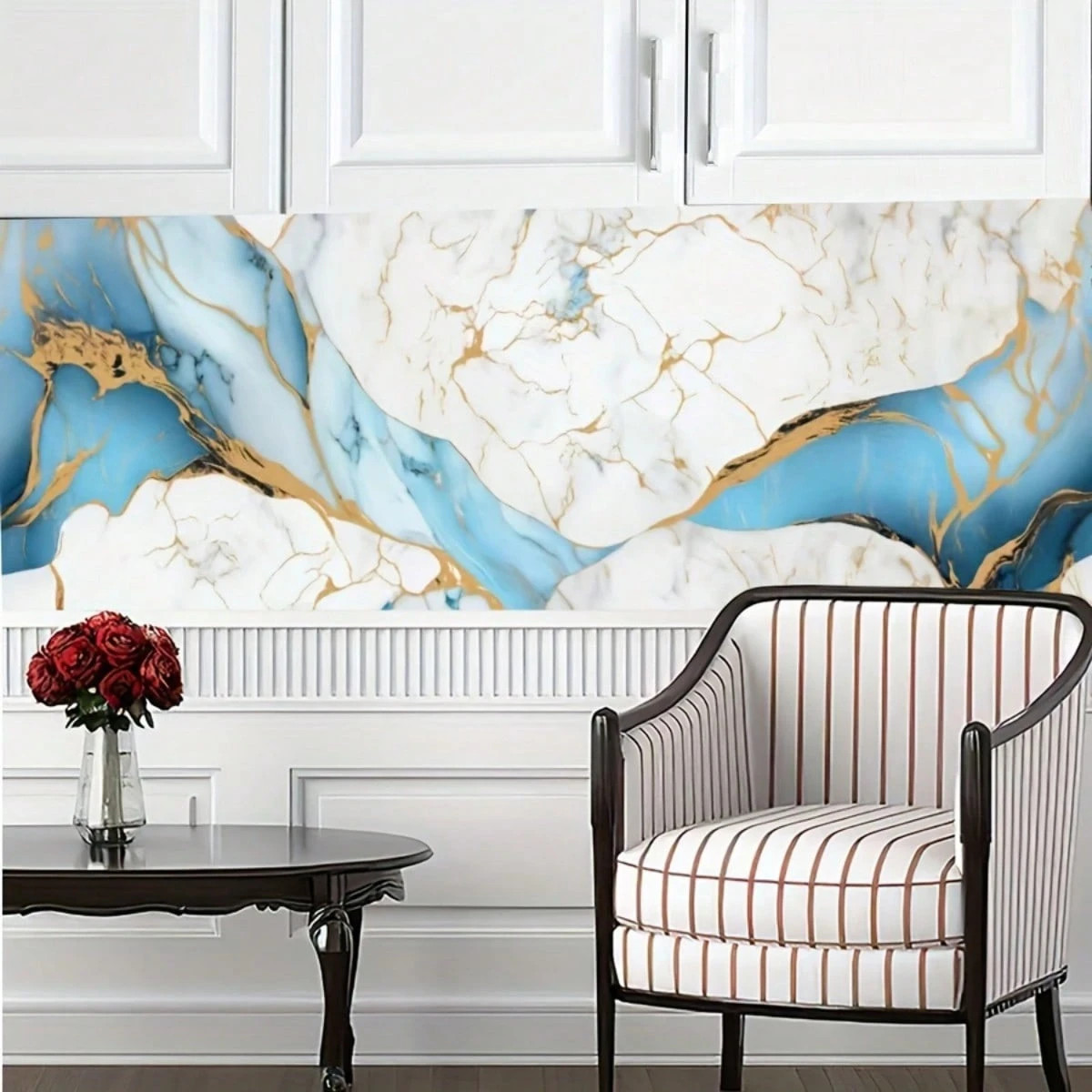 1 Roll Of Water Blue Marble Self-Adhesive Wallpaper-Kitchen Countertops, Bathroom Walls And Livin... | SHEIN