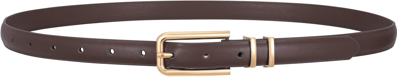 Women Skinny Leather Belt Thin Waist Belt for Women Jeans Dress Fashion Ladies Belt with Gold Buckle | Amazon (US)