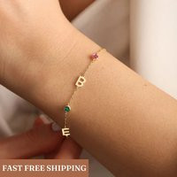 Birthstone Initial Bracelet - Personalized Family Birth Month Bracelet, Custom Name Gift For Her, Mom | Etsy (US)