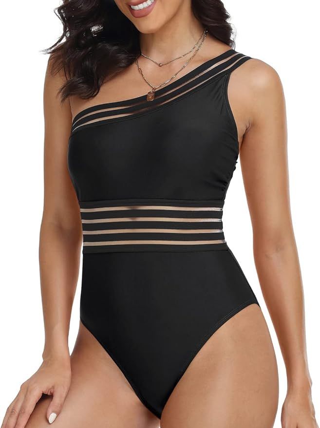 Hilor Women's One Piece Swimsuit Slimming One Shoulder Bathing Suit Sexy Hollow Out Monokini Swim... | Amazon (US)