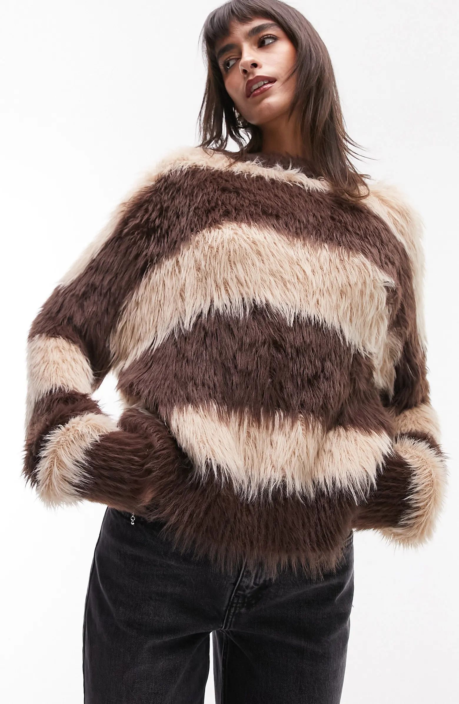 Topshop Stripe Faux Fur Sweater | Nordstrom | Nordstrom
