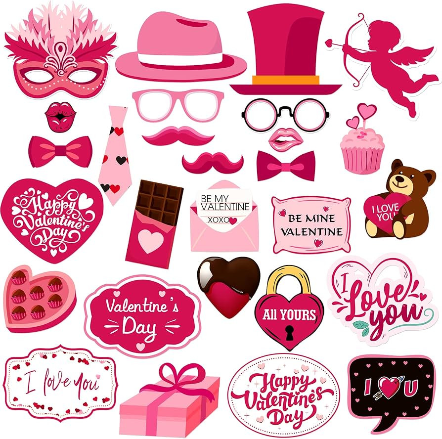KatchOn, Pink Valentines Day Decorations Photo Booth Props- Pack of 28 | Valentines Day Photo Pro... | Amazon (US)