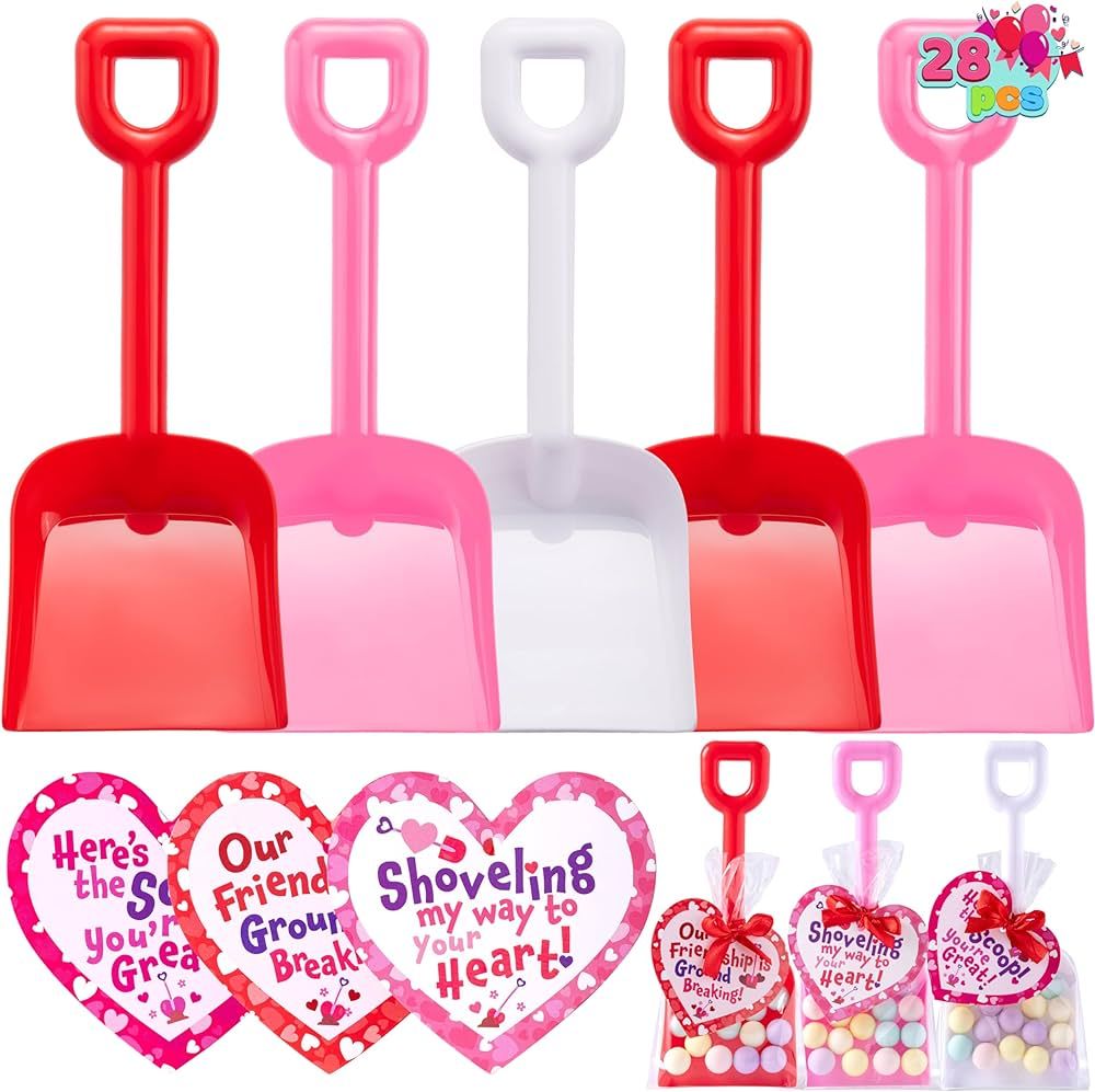 JOYIN 28 Plastic Toy Shovels in Pink Red and White for Valentines Day ,28 Cards with Ribbon for K... | Amazon (US)