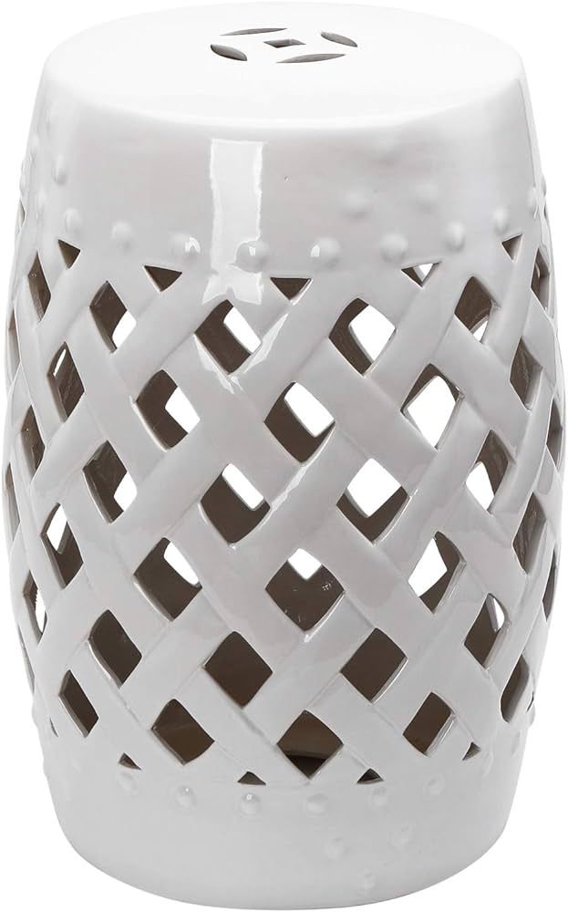 Outsunny 13" x 18" Ceramic Garden Stool with Woven Lattice Design & Glazed Strong Materials, Whit... | Amazon (US)