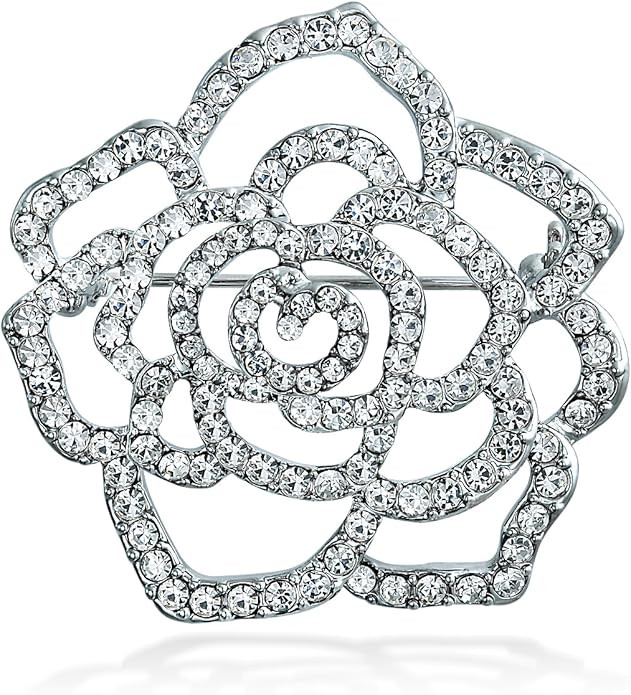Large Fashion Statement Sparkling Party Rose Flower Shape Open Pave Crystal Wedding Brooch Scarf ... | Amazon (CA)