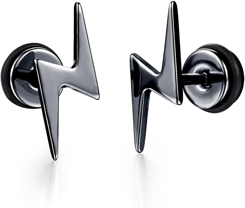 Unisex Screw Flat Back Lightning Bolt Stud Earring in High Polished Surgical Steel - Plated in 14... | Amazon (US)