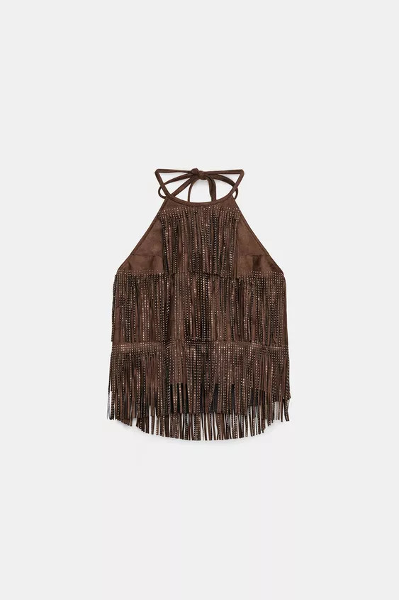 SPARKLY FAUX SUEDE EFFECT FRINGED TOP | Zara UK