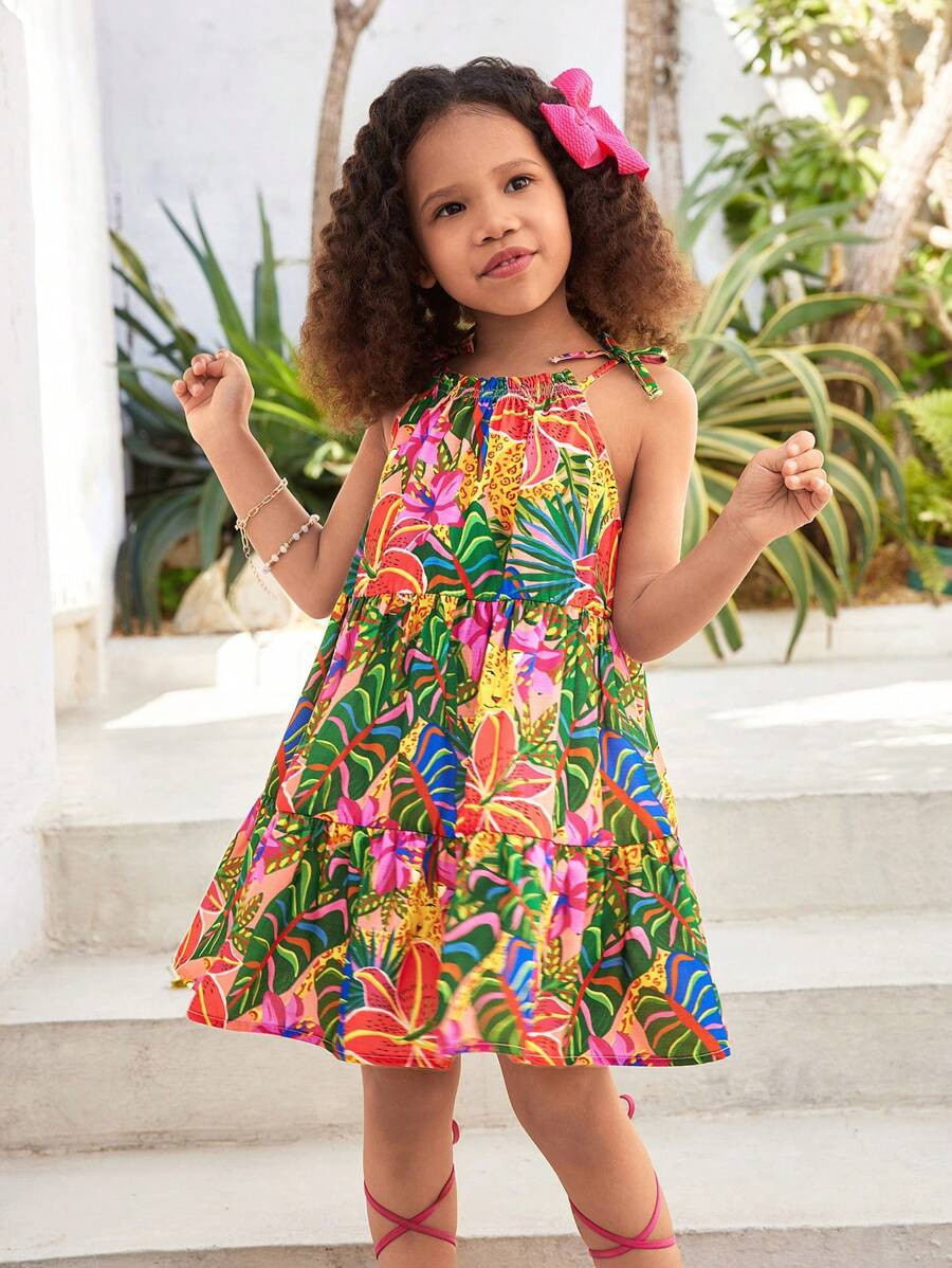 SHEIN SLAYR KIDS Young Girl Sleeveless Woven Ditsy Floral Slip Dress,Vacation,Young Girls Summer ... | SHEIN