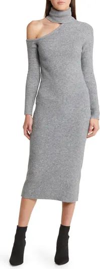 FLORET STUDIOS Asymmetric Turtleneck Long Sleeve Rib Sweater Dress | Nordstrom | Nordstrom