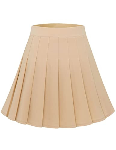DRESSTELLS High Waisted Pleated Skirts Skater Skirt Tennis Skirt for Women Pleated A Line Skirt Womens Mini, Champagne XS | Amazon (US)