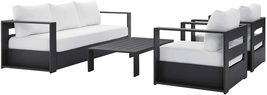 Modway Tahoe Outdoor Patio Powder-Coated Aluminum 4-Piece Set, Gray White | Amazon (US)