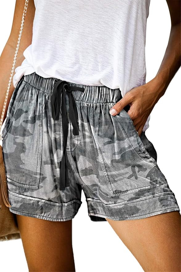 ONLYSHE Womens Casual Drawstring Shorts Summer Elastic Waist Shorts Pocketed Pants | Amazon (US)