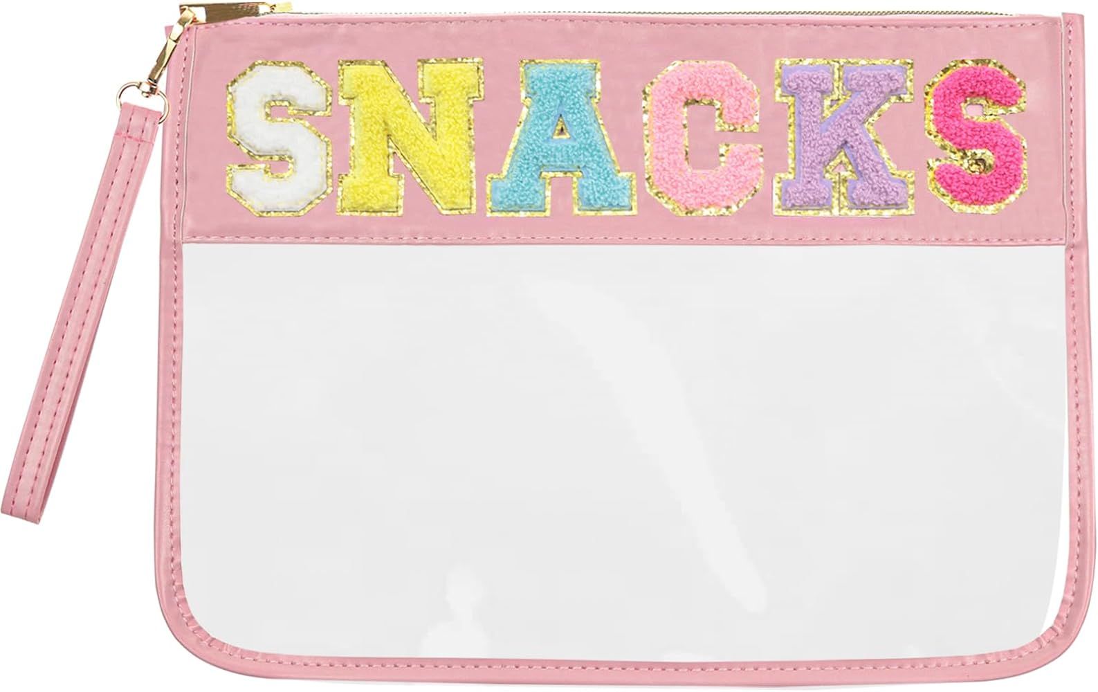 Snack Bags Clear Pouch Travel Makeup Bag Chenille Letter Bags for Zipper Pouch Clear Cosmetic Bag... | Amazon (US)