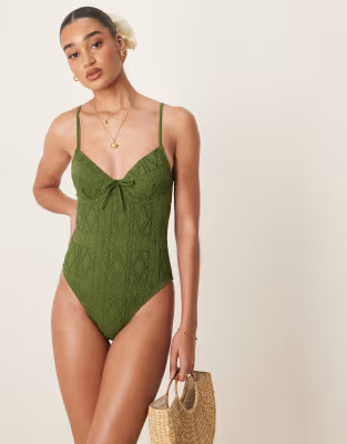ASOS DESIGN Bertie underwire swimsuit in olive green | ASOS (Global)