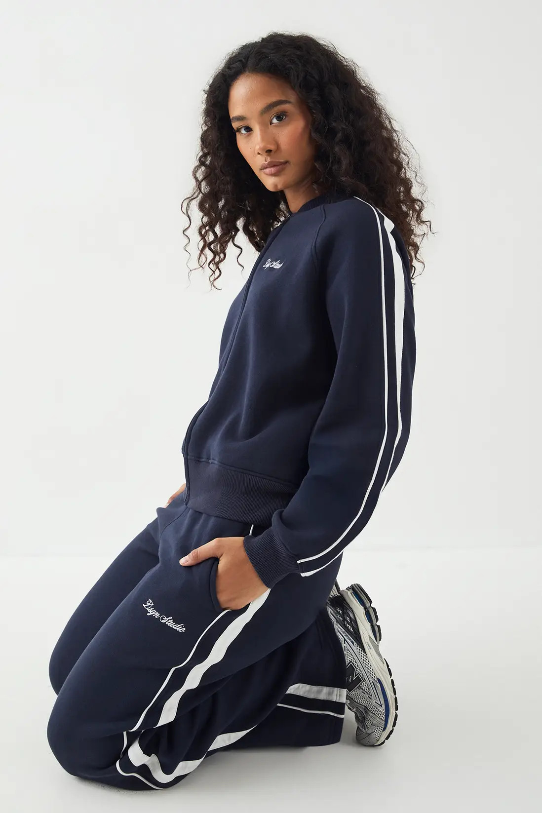 DSGN Studio Embroidered Side Stripe Straight Leg Jogger | Boohoo.com (UK & IE)