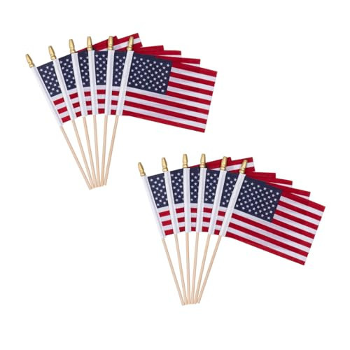 JRED 12 Pack Cotton Small American Flags on Stick, Mini 4x6 Inch Handheld US USA Flag with Kid-Safety Spear Top, 4th of July USA 250th Anniversary Memorial Day Decorations | Amazon (US)
