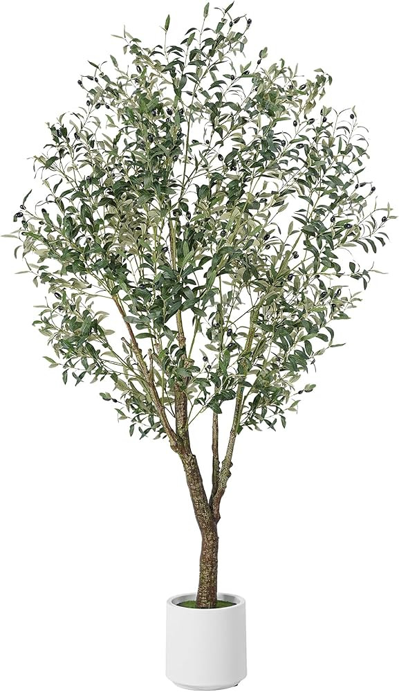 Jocoevol Olive Tree Artificial Indoor 7FT\uff0cTall Faux Olive Tree with White Planter\uff0cReali... | Amazon (US)