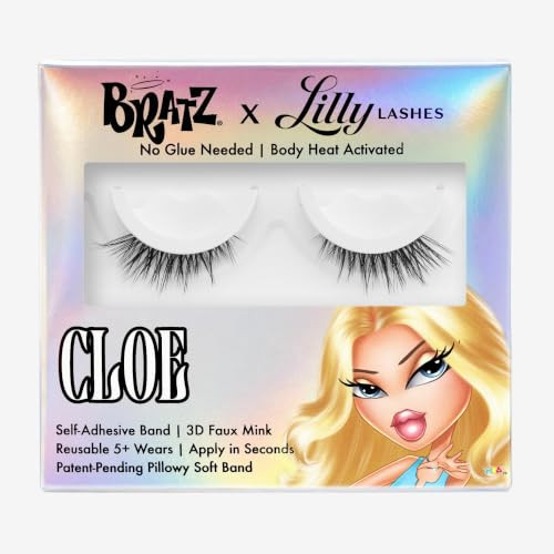 Lilly Lashes BRATZ Collab Cloe Half Lash, Self-Adhesive Full Volume Short Length Wispy Half Lash, 12mm It-Girl Criss-Cross Faux Mink, Reusable Press On Lashes, No Glue, 25th Anniversary Edition | Amazon (US)