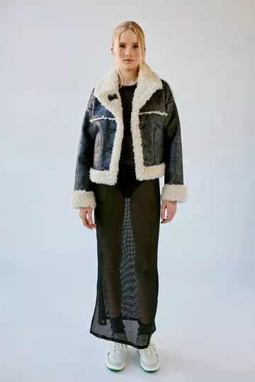UO Maria Faux Leather & Shearling Jacket | Urban Outfitters (US and RoW)