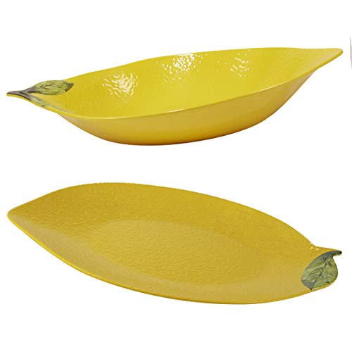 Zest 3-D Lemon Melamine 2-Piece Hostess Serving Set – Unbreakable Decorative Platters for Summer Entertaining, BBQ, Appetizers, Fruit Displays, Buffet, Indoor & Outdoor Dining | Amazon (US)