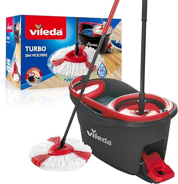 Vileda Turbo 2-in-1 Microfibre Mop and Bucket Set, Spin Mop for Cleaning Floors, Set of 1x Mop an... | Amazon (UK)