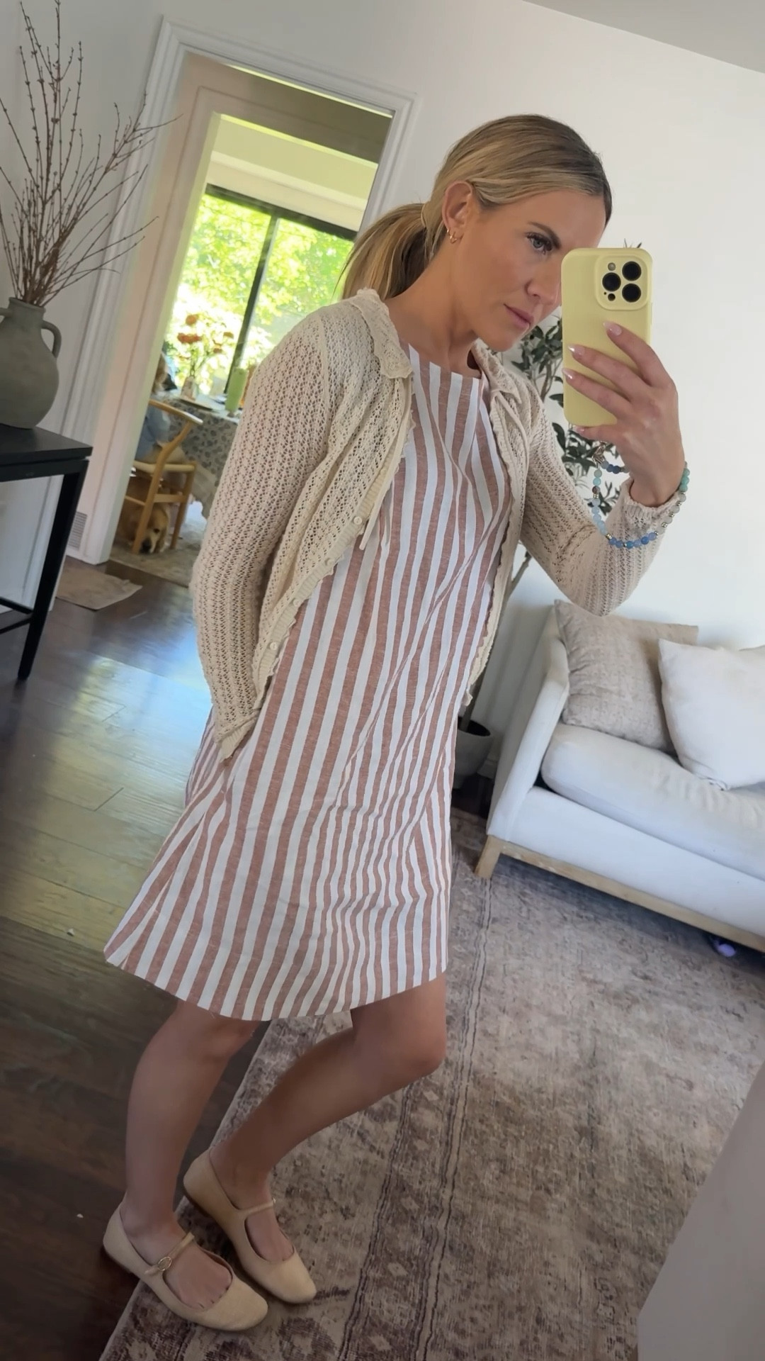 My dress currently 40% off the perfect linen blend neutral shift dress paired with the Gap x Doen pointelle cardigan 

#LTKWorkwear #LTKSummerEdit #LTKSaleAlert