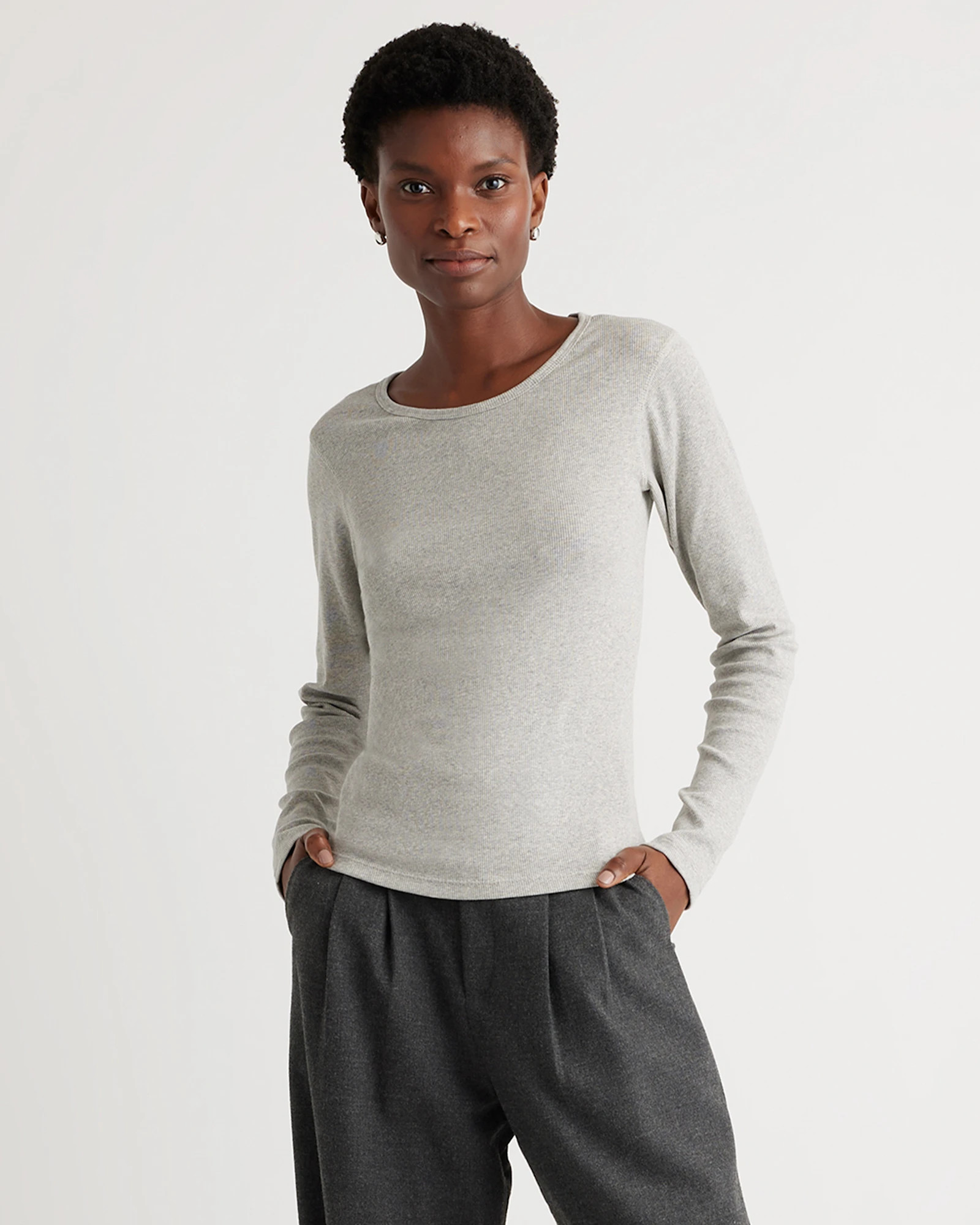 Quince | Women's Micro-Rib Long Sleeve T-Shirt in White, Size Medium, Organic Cotton | Quince
