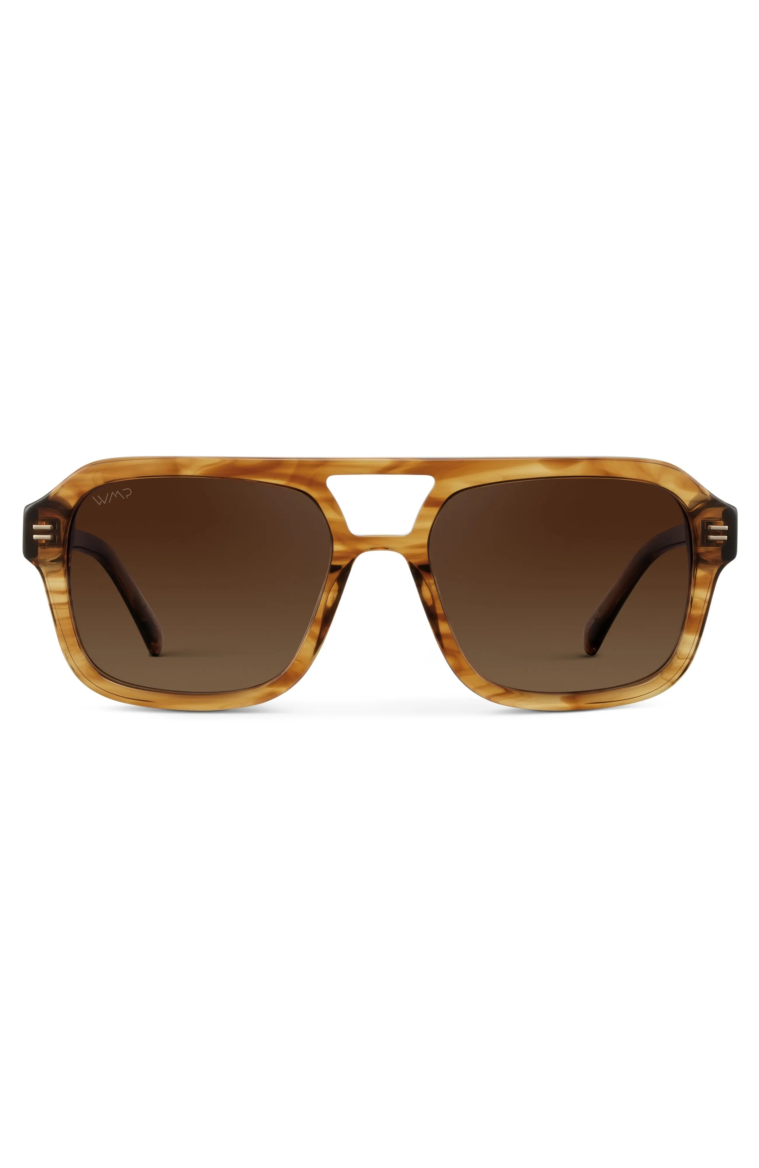 WMP Eyewear Sydney - 54mm Aviator Polarized Sunglasses in Crystal Brown Grain at Nordstrom | Nordstrom