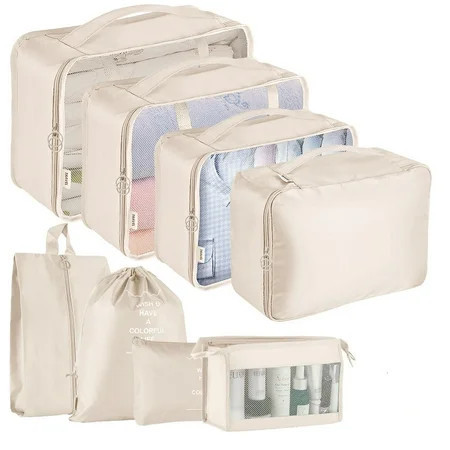 Koovon Packing Cubes for Travel, 8Pcs Travel Cubes Set Foldable Suitcase Organizer Lightweight Luggage Storage Bag, Beige | Walmart (US)