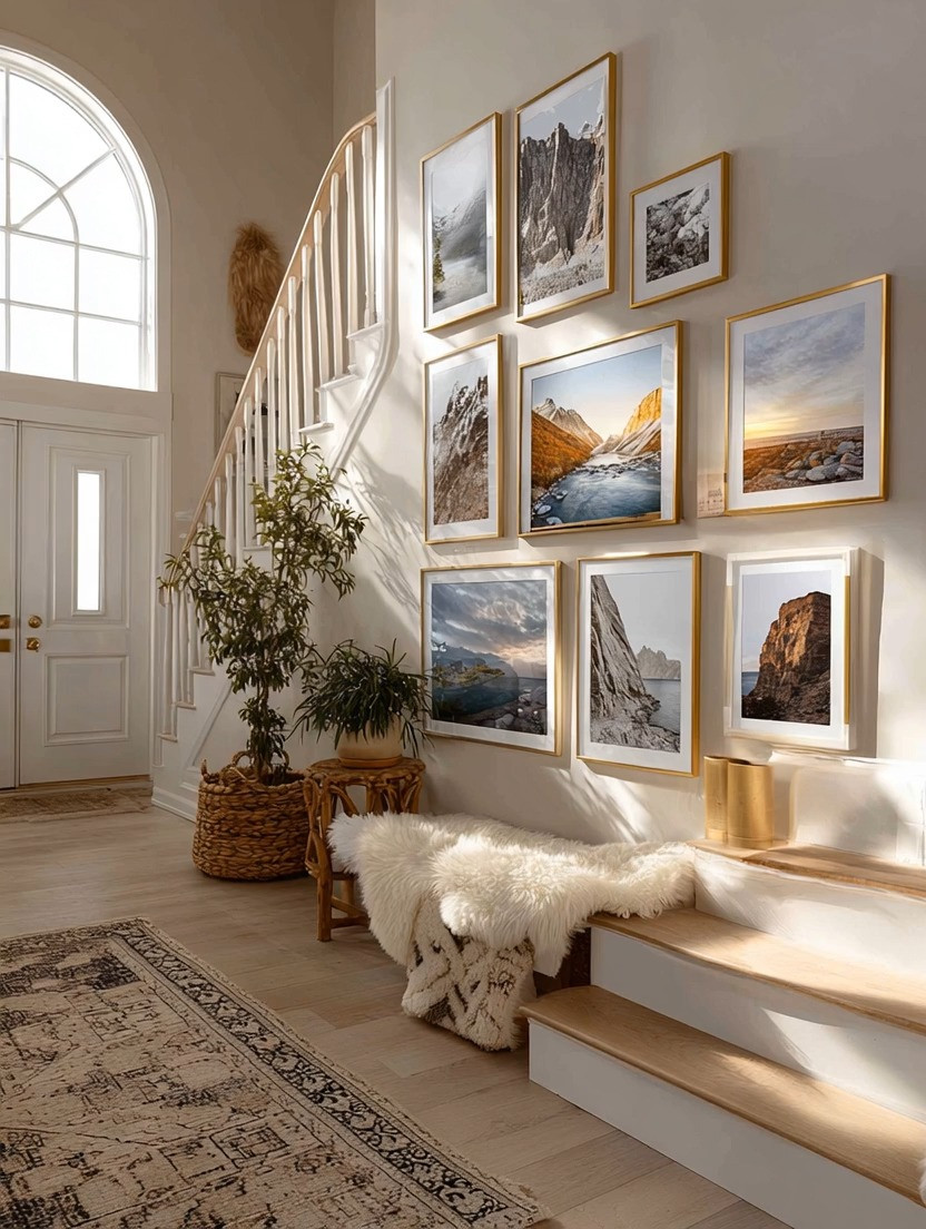 Got an empty wall under your staircase?

That's not wasted space.

That's an opportunity.

One of the reasons staircase wall galleries are among our favorite design projects is because they transform a wall you pass every day into something meaningful and beautiful.

Instead of staring at a blank wall, you create a visual story.

Travel memories.

Favorite landscapes.

Places you dream of visiting.

Family photographs.

Black-and-white images.

Moments that make you pause for a second as you walk by.

And the beauty of a staircase gallery is that perfection isn't the goal.

In fact, the most beautiful galleries often mix different frame sizes, orientations, and photography styles.

The secret that ties it all together?

Matching gold frames.

Gold frames instantly add warmth and elegance while creating a cohesive look, even when every photograph is different. They allow you to mix and match without the wall feeling busy or disconnected.

✨ Mix large and small frames
✨ Combine landscapes, travel, and personal photography
✨ Let the arrangement follow the staircase naturally
✨ Use matching gold frames for a timeless designer look

A blank wall serves one purpose.

A wall gallery tells a story.

And every staircase deserves one.

#HomeDecor #ElegantAndDriven #WallGallery #GoldFrames #GalleryWall 

 #LTKHome