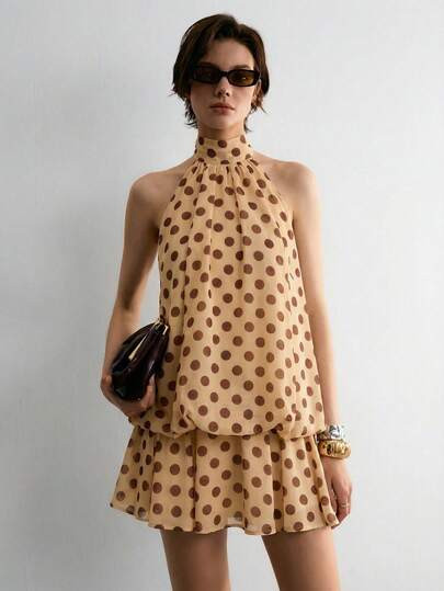 Polka Dots Mini Dress- Halter  | SHEIN