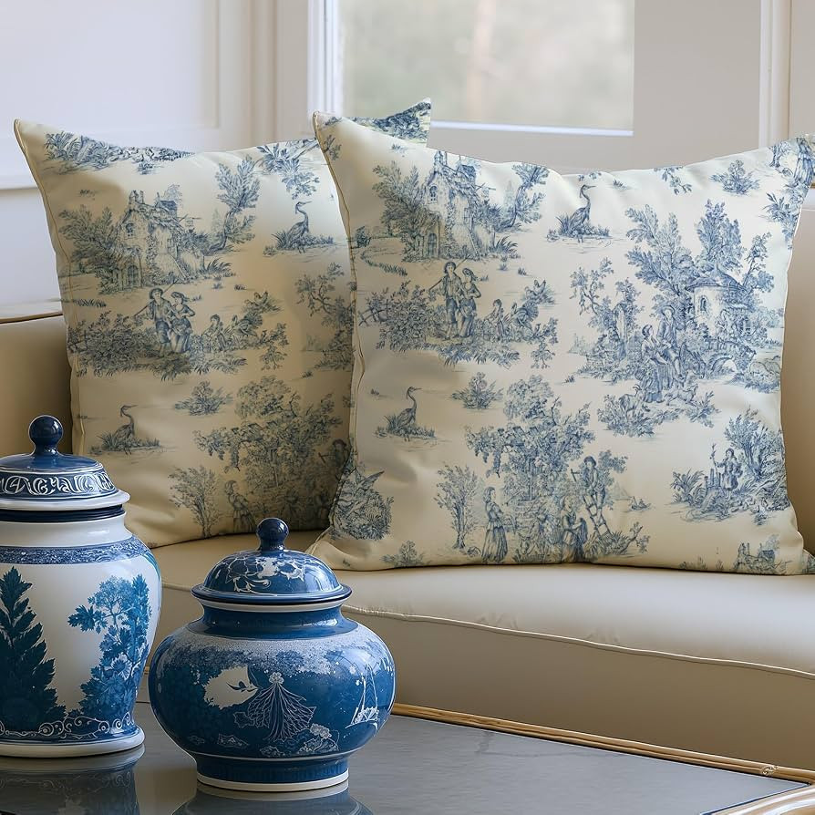 Breling 2 Pcs Chinoiserie Grandmillennial Pillow Covers Blue and White 18 x 18 Inch Throw Vintage... | Amazon (US)