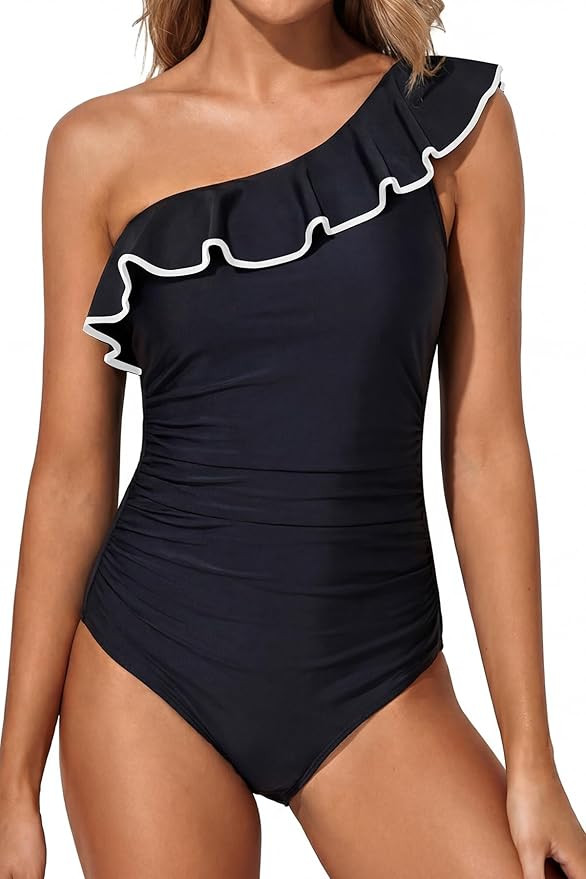 Tempt Me Women One Piece Swimsuits Tummy Control One Shoulder Bathing Suits Ruffle Swimwear | Amazon (US)