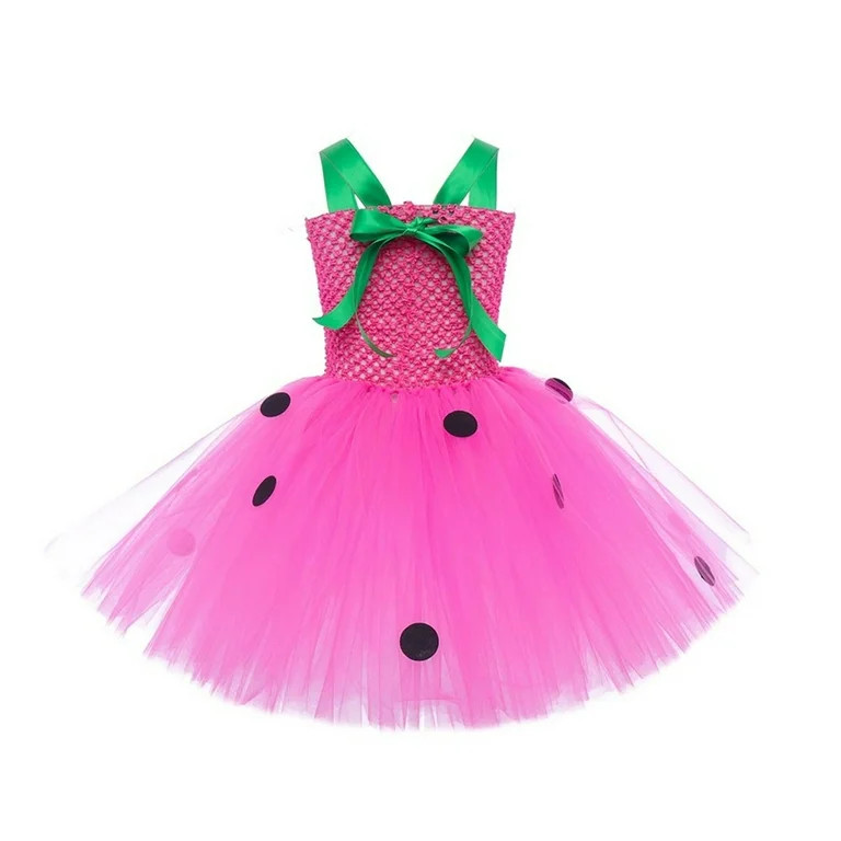 EnJoCho Girls Strawberry Print Tutu Tulle Dress for Halloween Holiday Par\ud835\uddcdy Stage Perf... | Walmart (US)