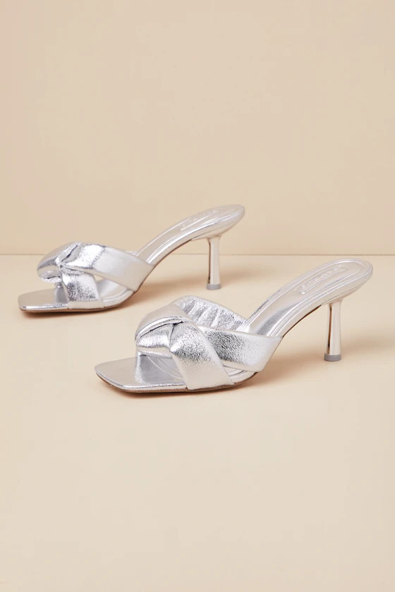 Leenoa Silver Metallic Knotted High Heel Slide Sandals | Lulus