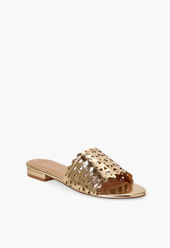 Simone Laser-Cut Slide Sandal | JustFab