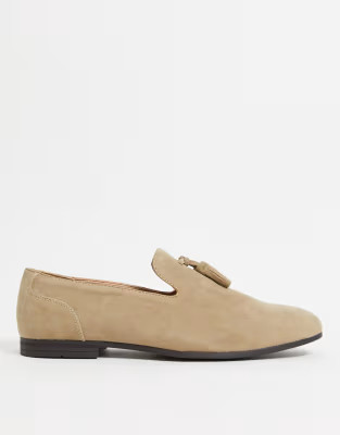 ASOS DESIGN tassel loafers in stone faux suede | ASOS (Global)