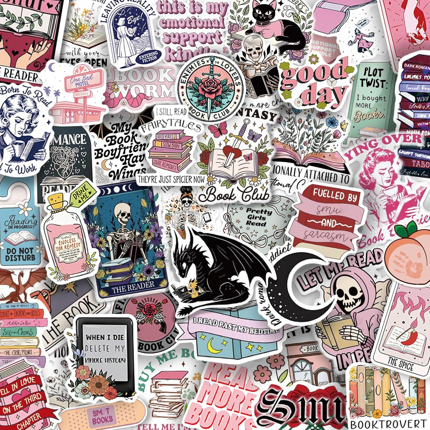 200 PCS Book Stickers for Kindle, Bookish Holographic Reading Booktok Sticker Pack for Adult, Wat... | Amazon (US)