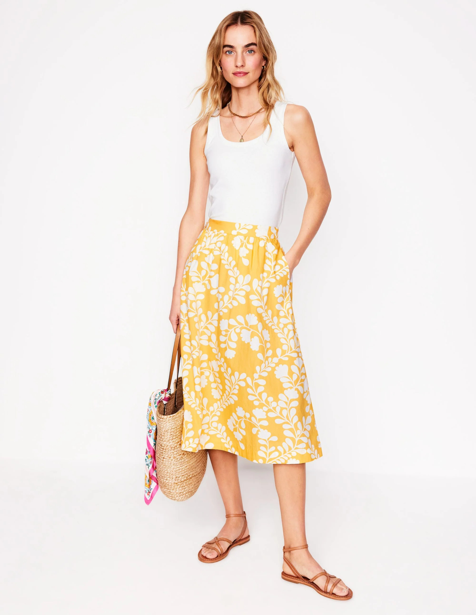 Hattie Poplin Midi Skirt-Yellow, Vine Silhouette | Boden (US)