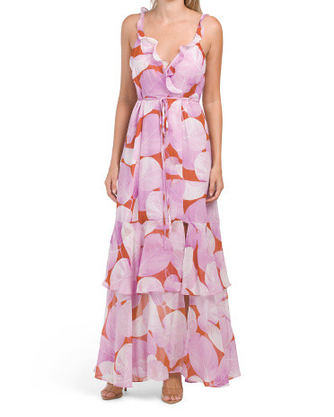 Ruffle Trim Slim Maxi Wrap Dress | TJ Maxx