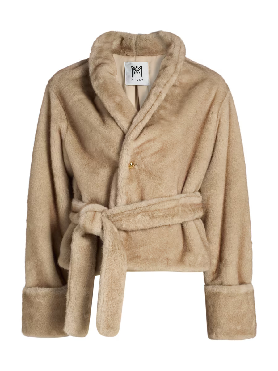 Faux-Fur Shawl Belted Jacket | Saks Fifth Avenue