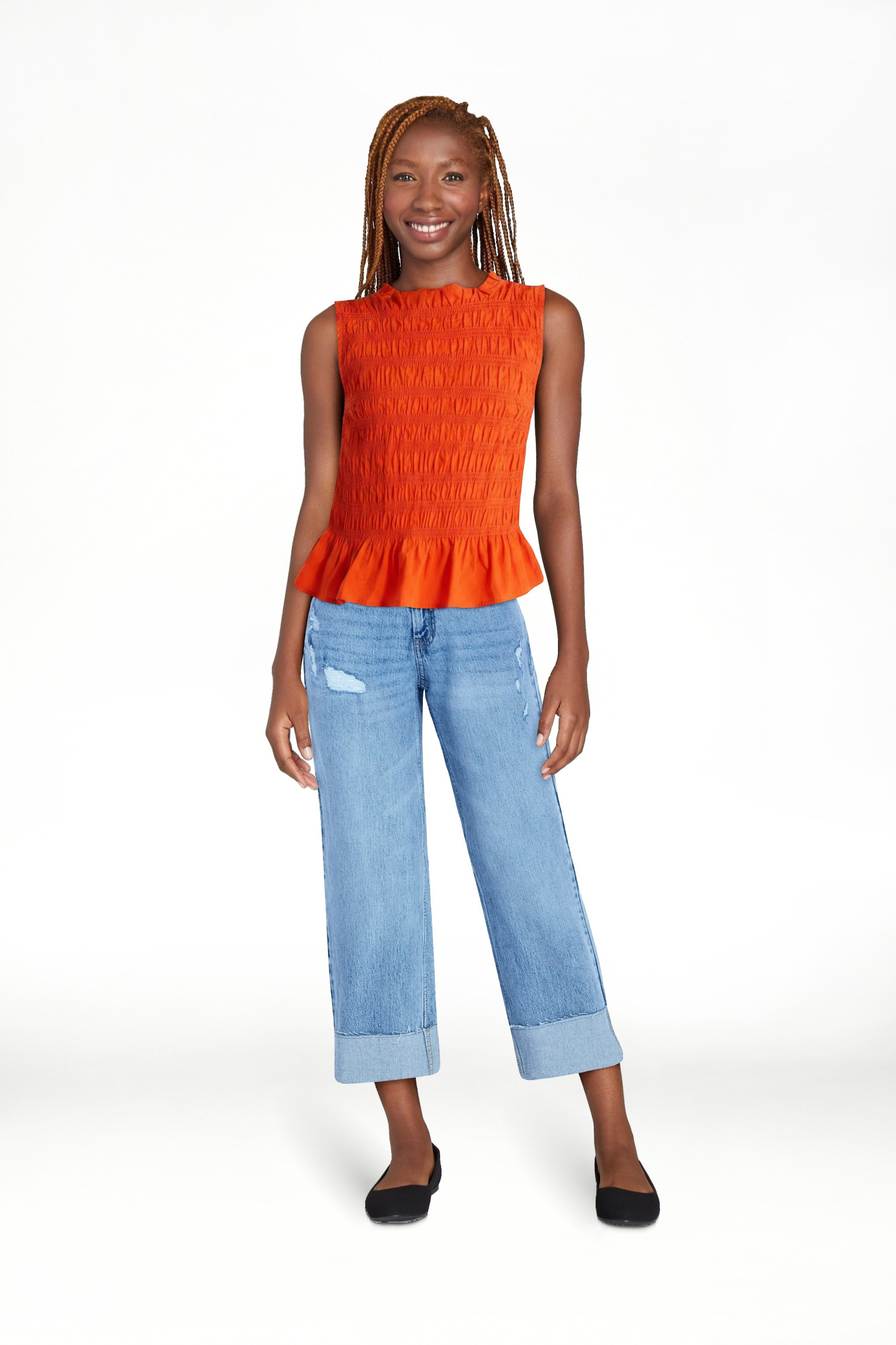 Free Assembly Women's and Women's Plus Smocked Peplum Sleeveless Cotton Top, Sizes X-4X | Walmart (US)