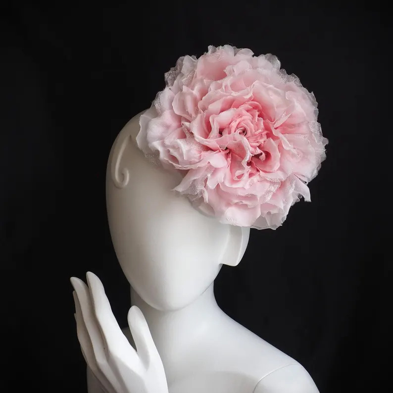 Oversized Pale Pink Silk Rose Headpiece: Bridal Fascinator | Etsy (US)