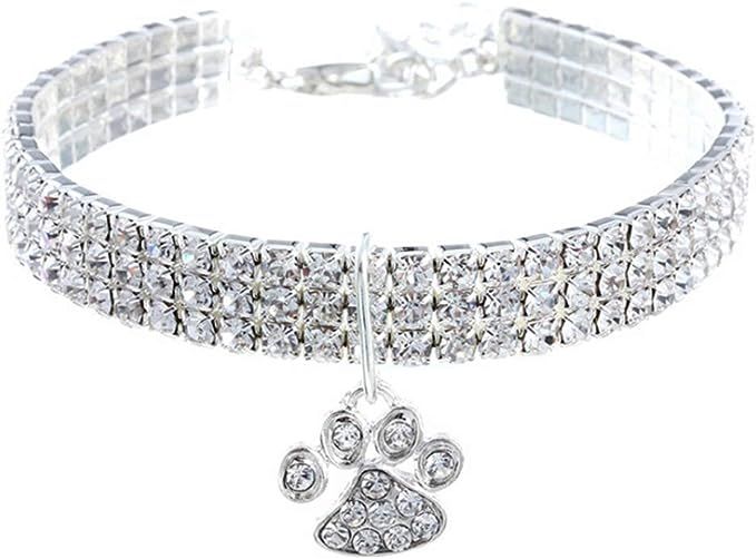 Pet Collar with Diamonds, Adjustable Crystal Diamond Elastic Heart Claw Pendant Wedding cat and D... | Amazon (US)