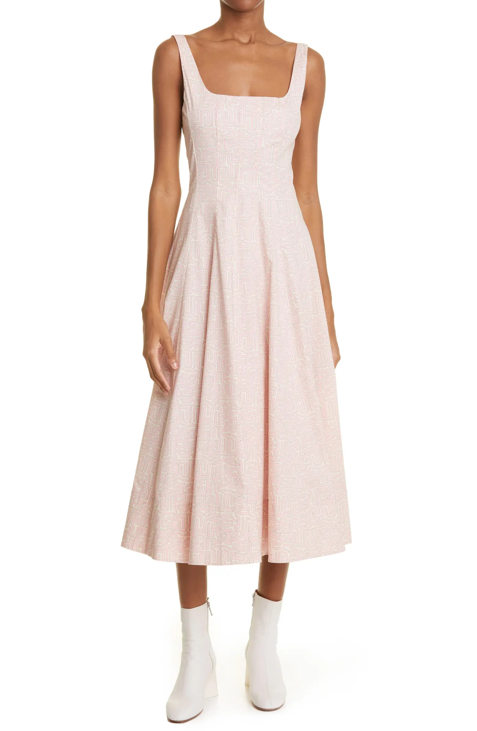 Wells Abstract Print Stretch Cotton Midi Dress | Nordstrom